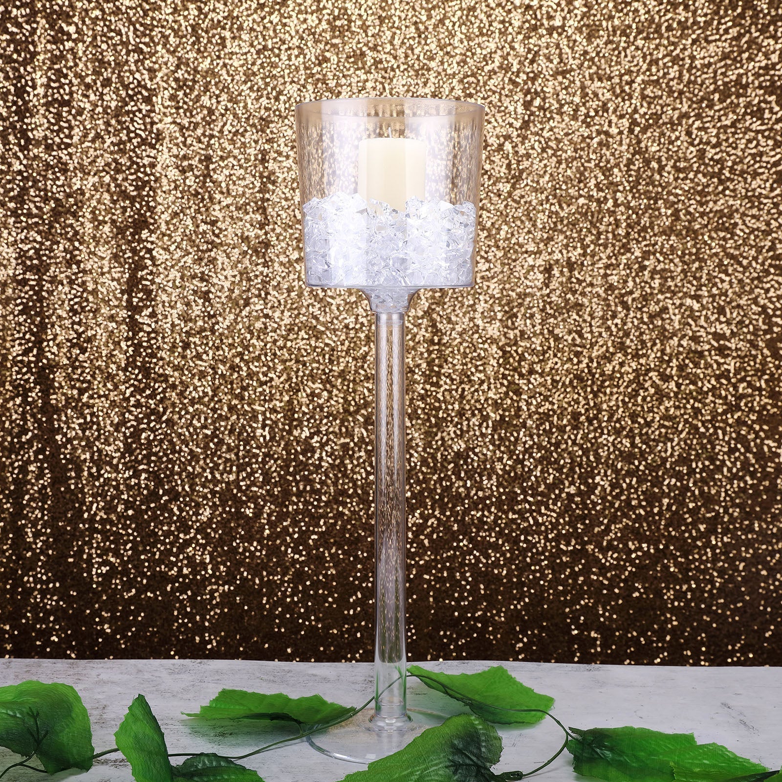 4 Pack Clear Plastic Cylinder Wine Cup Flower Vases, Wedding Centerpieces 18" Long Stem