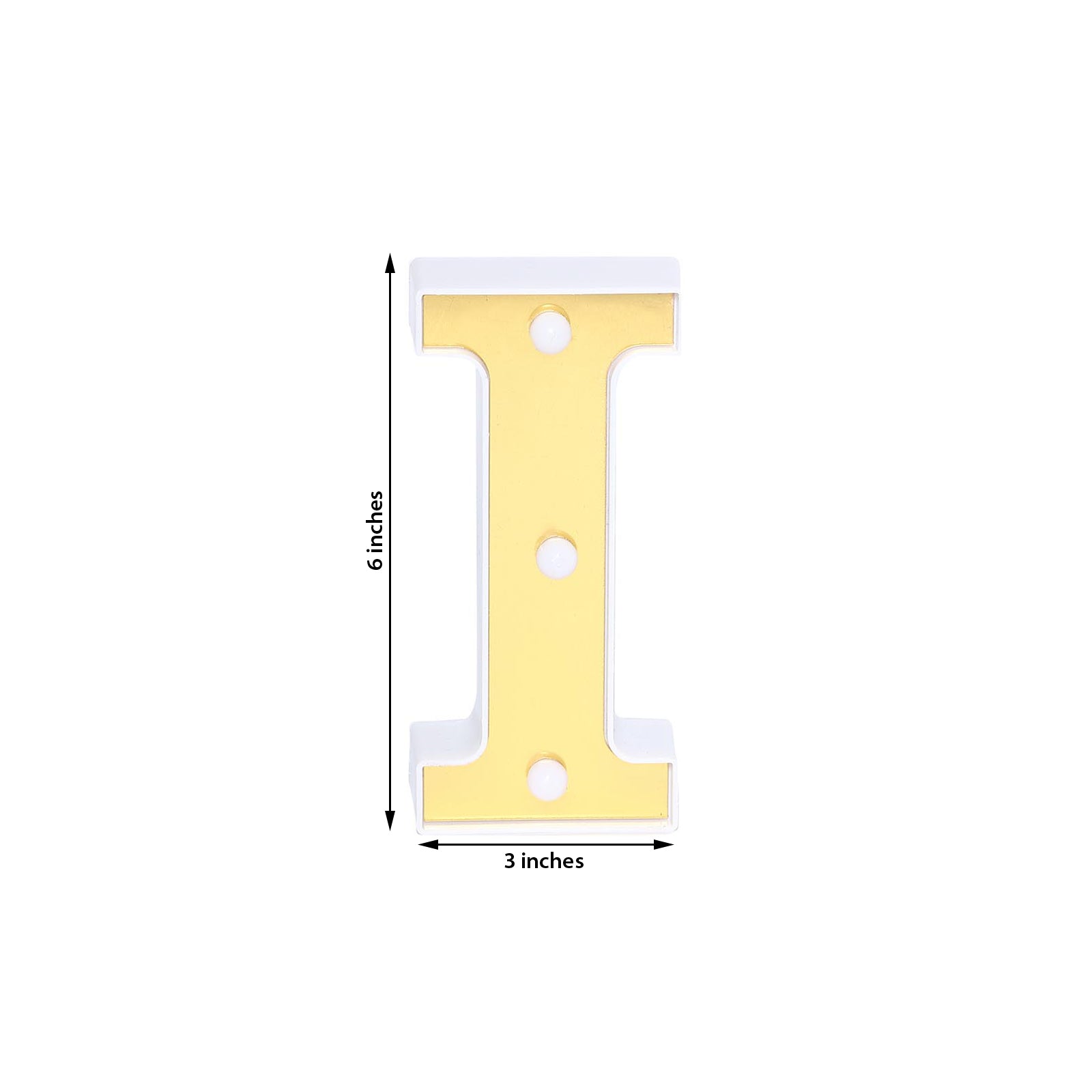 Gold 3D Marquee "I" Letters - Warm White 3 LED Light Up Letters 6"