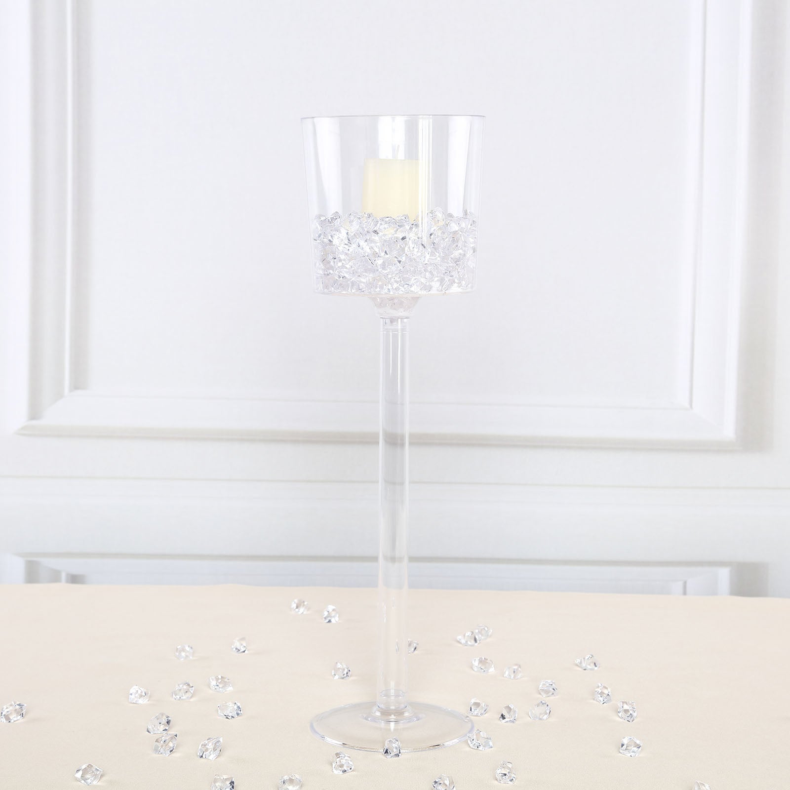 4 Pack Clear Plastic Cylinder Wine Cup Flower Vases, Wedding Centerpieces 18" Long Stem