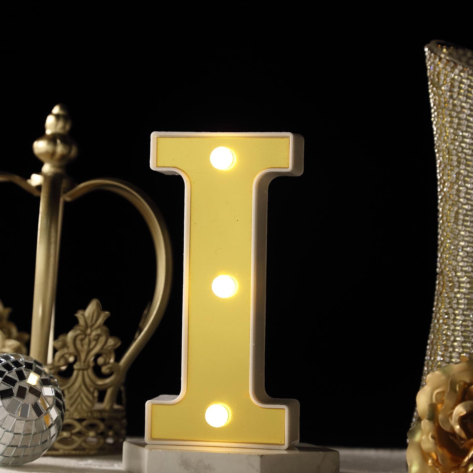 Gold 3D Marquee "I" Letters - Warm White 3 LED Light Up Letters 6"