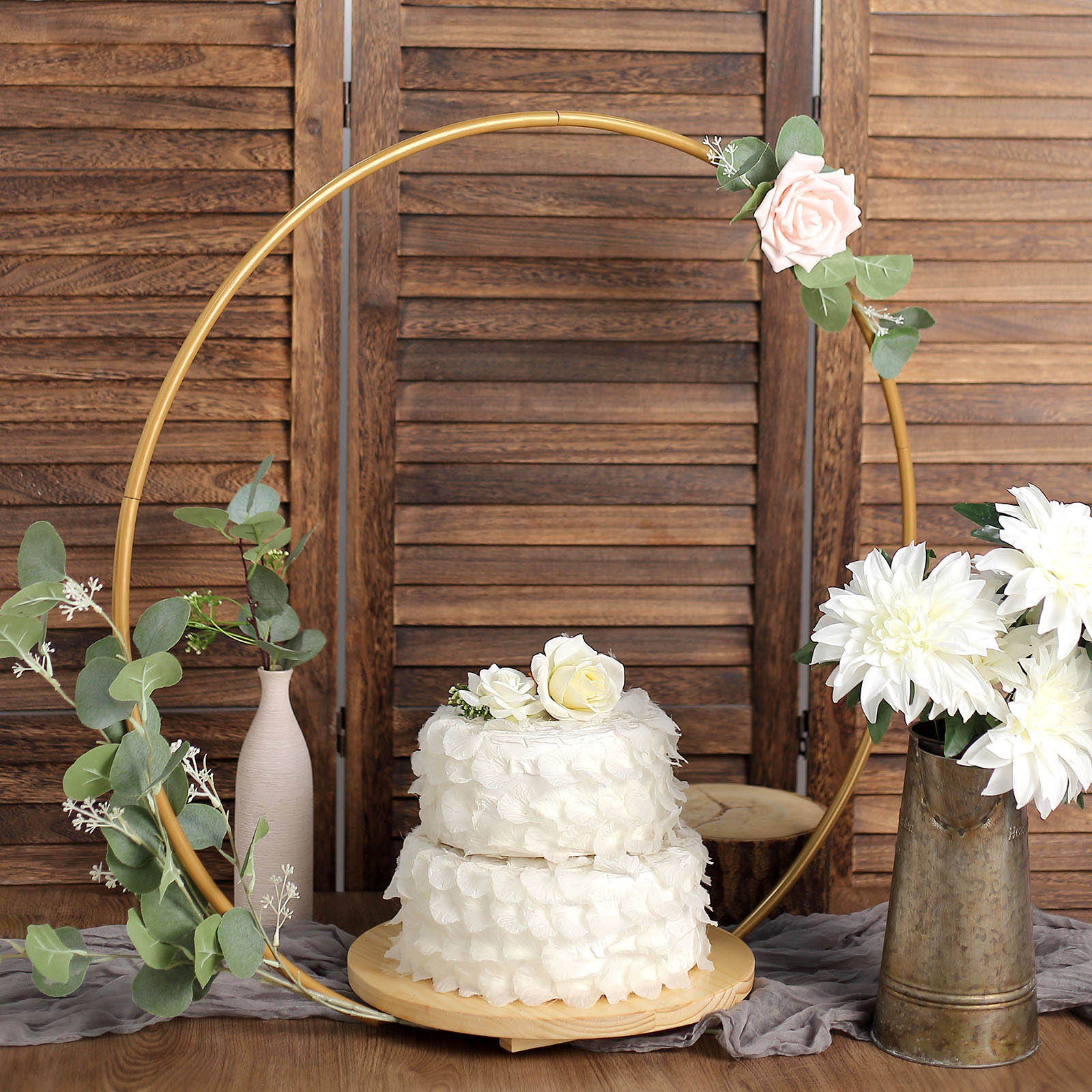 Round Wedding Arch Cake Stand, Metal Floral Centerpieces Display 33"