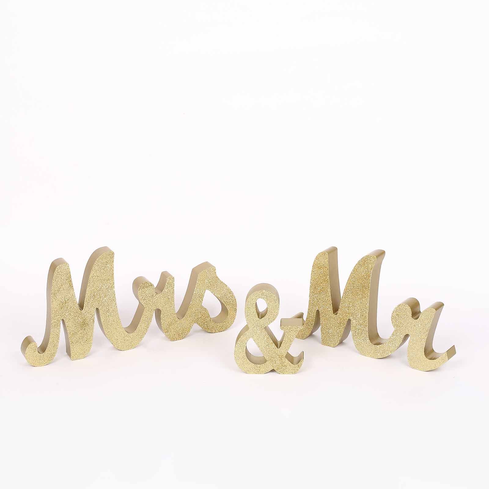 Gold Glittered Wooden "Mr & Mrs" Freestanding Letter Photo Props, Rustic Glam Wedding Table Display Signs