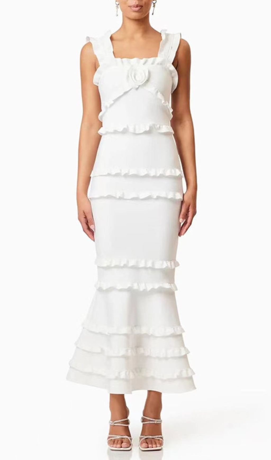 Duana White Flower Midi Dress
