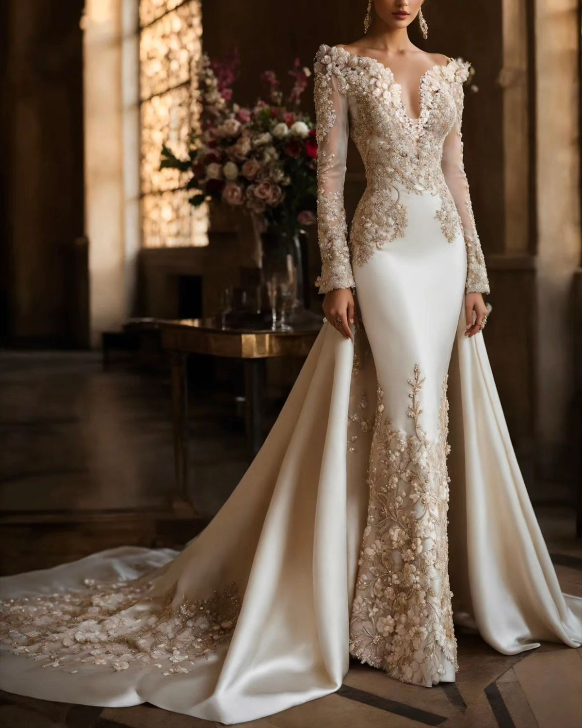 Women's V Neck Mesh Embroidery Dress