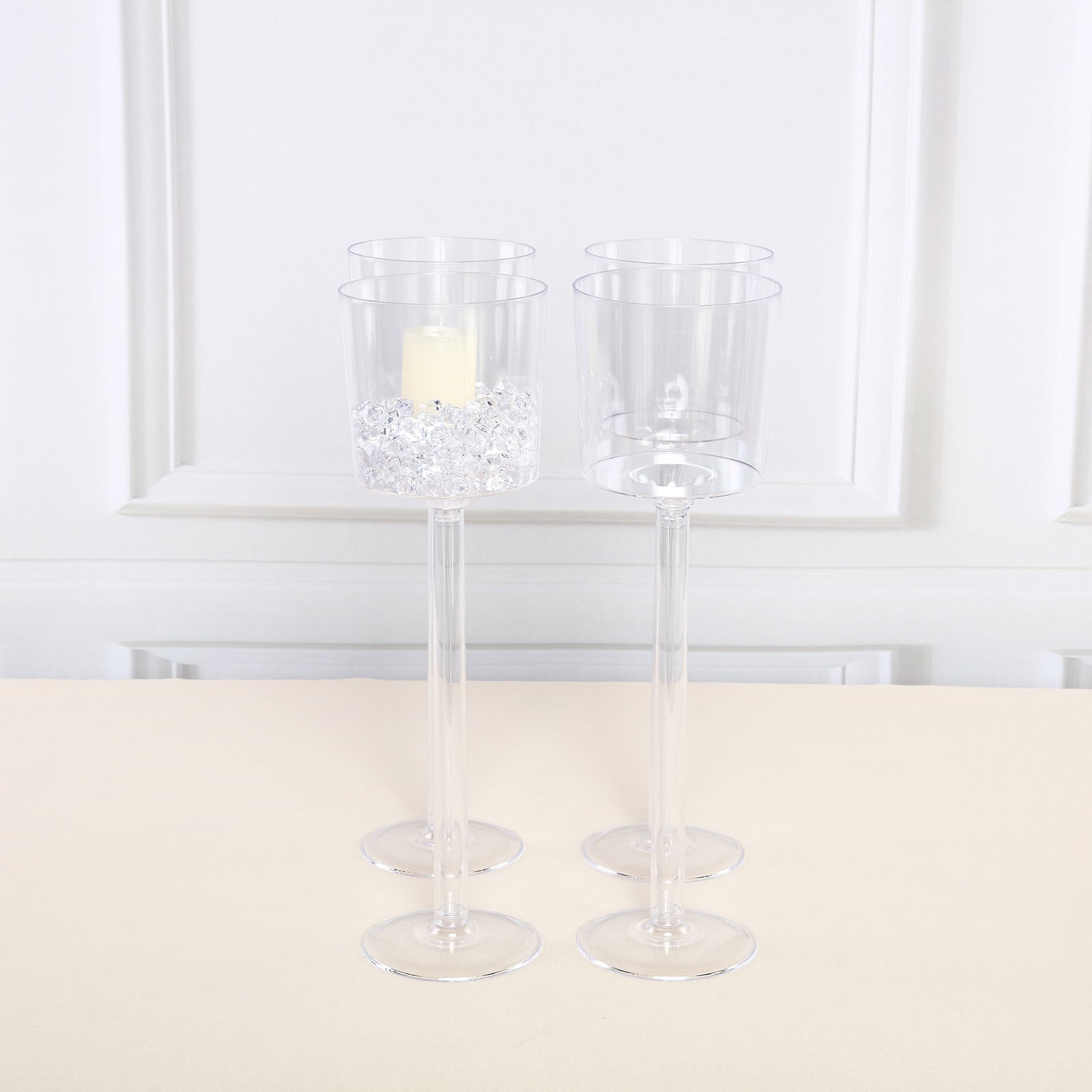 4 Pack Clear Plastic Cylinder Wine Cup Flower Vases, Wedding Centerpieces 18" Long Stem