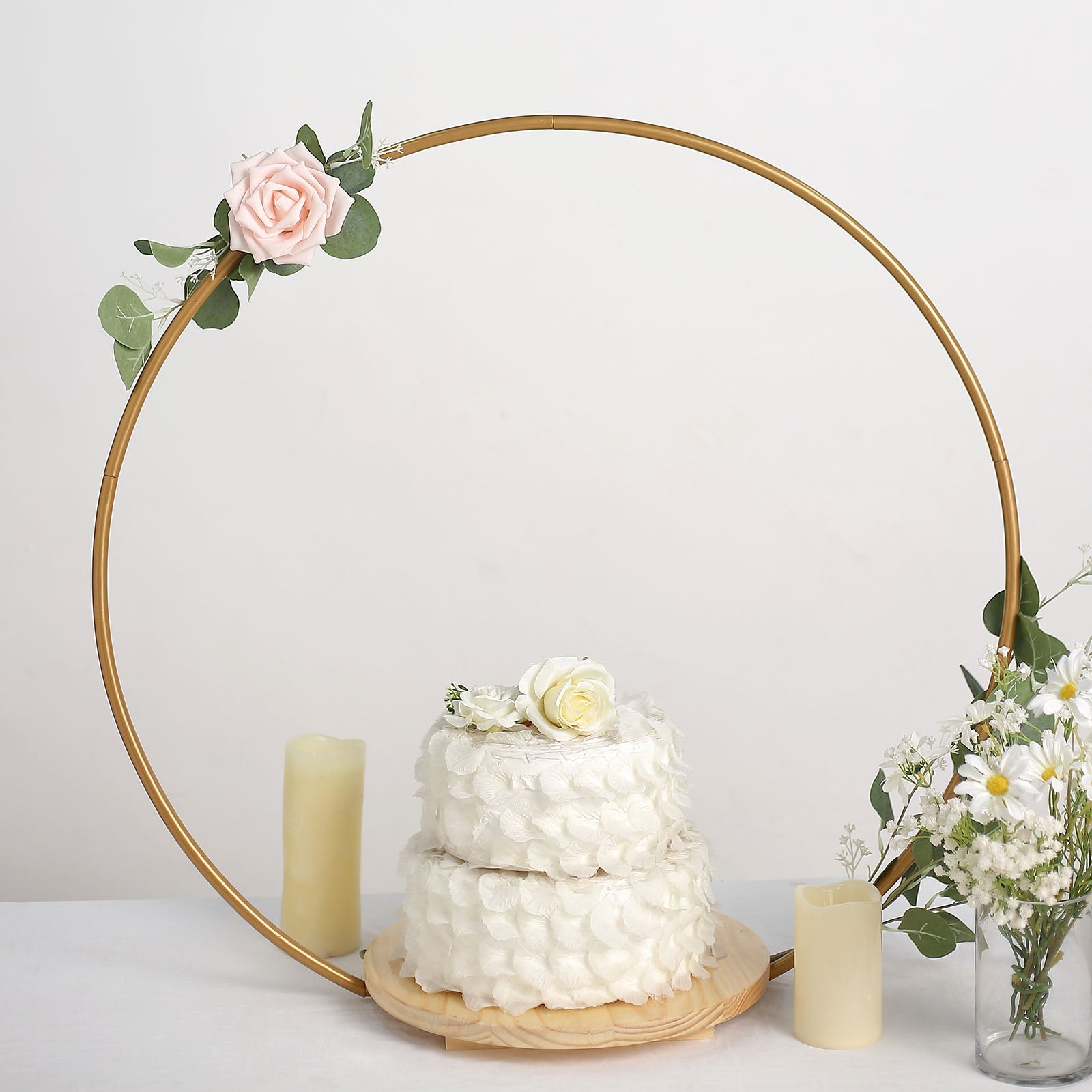 Round Wedding Arch Cake Stand, Metal Floral Centerpieces Display 33"