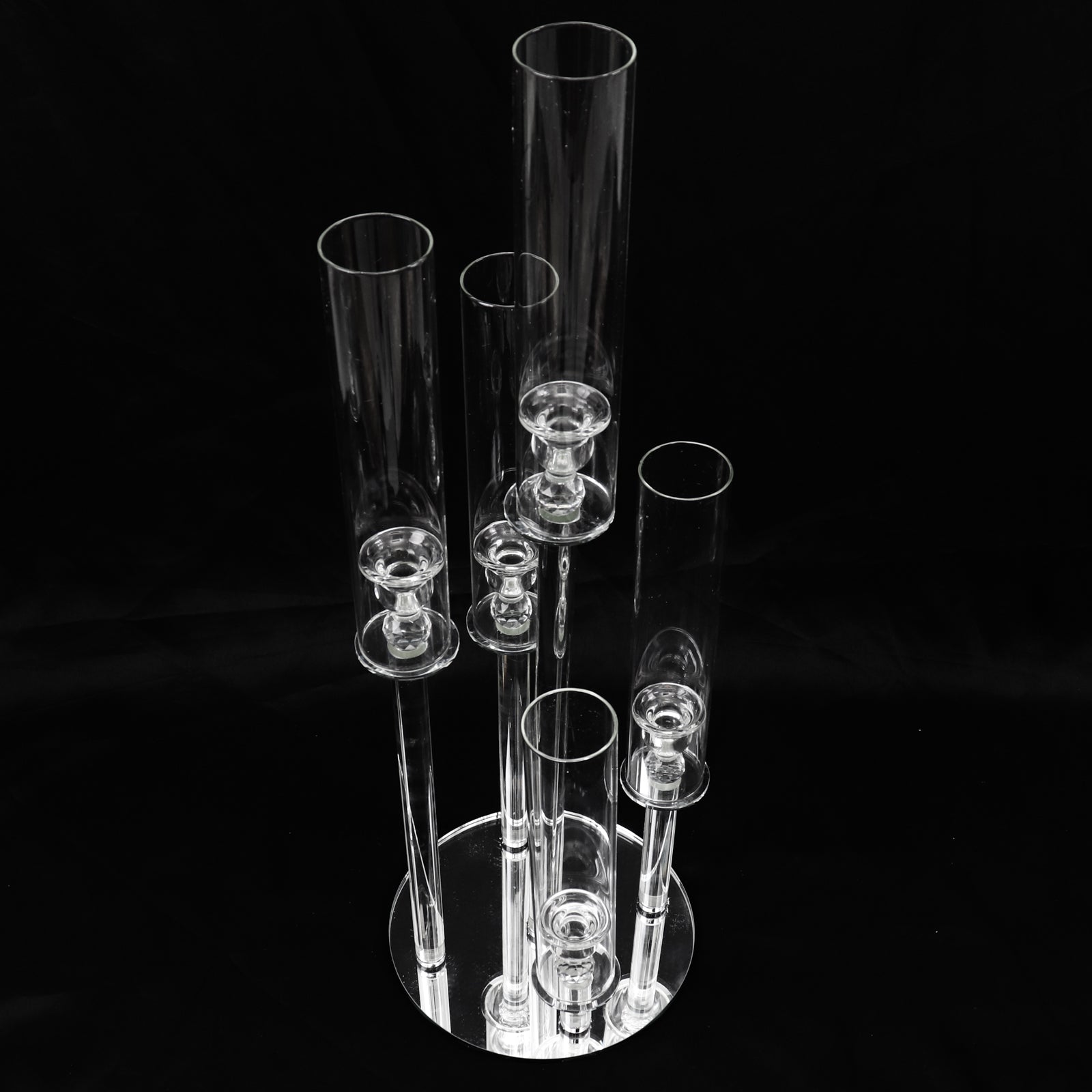 Clear 5-Arm Crystal Round Glass Taper Candle Candelabra, Pillar Candle Holder Wedding Centerpiece 32" Tall