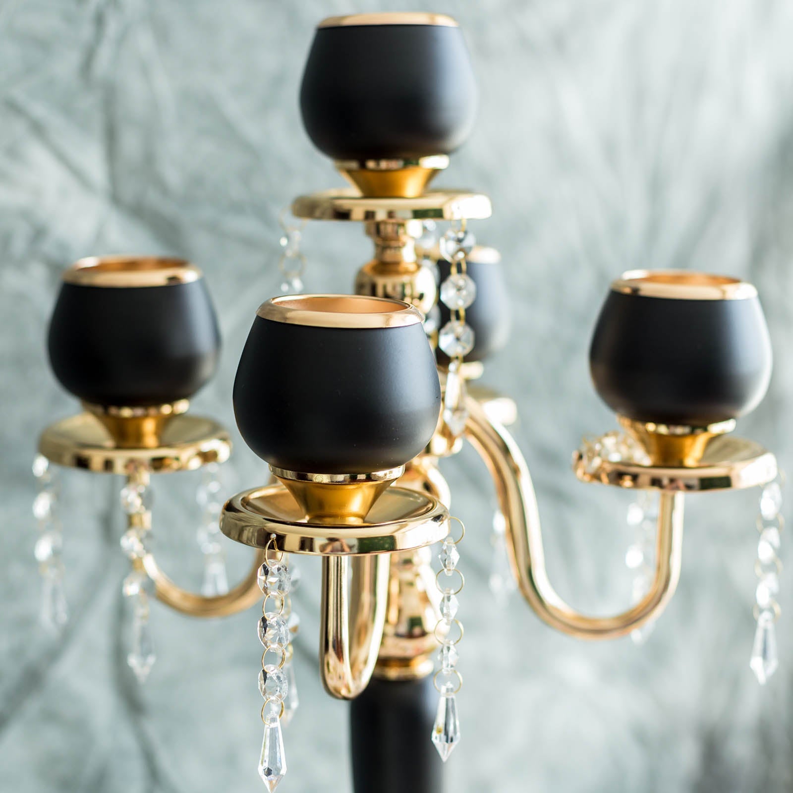 Gold/Black 5 Arm Metal Tealight Votive Candelabra Candle Holder Centerpiece 25"