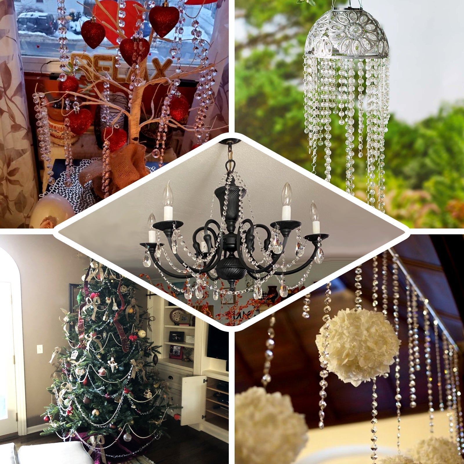 8 Pack Clear Acrylic Crystal Garland Strand, Octagonal Beaded Chains 13"