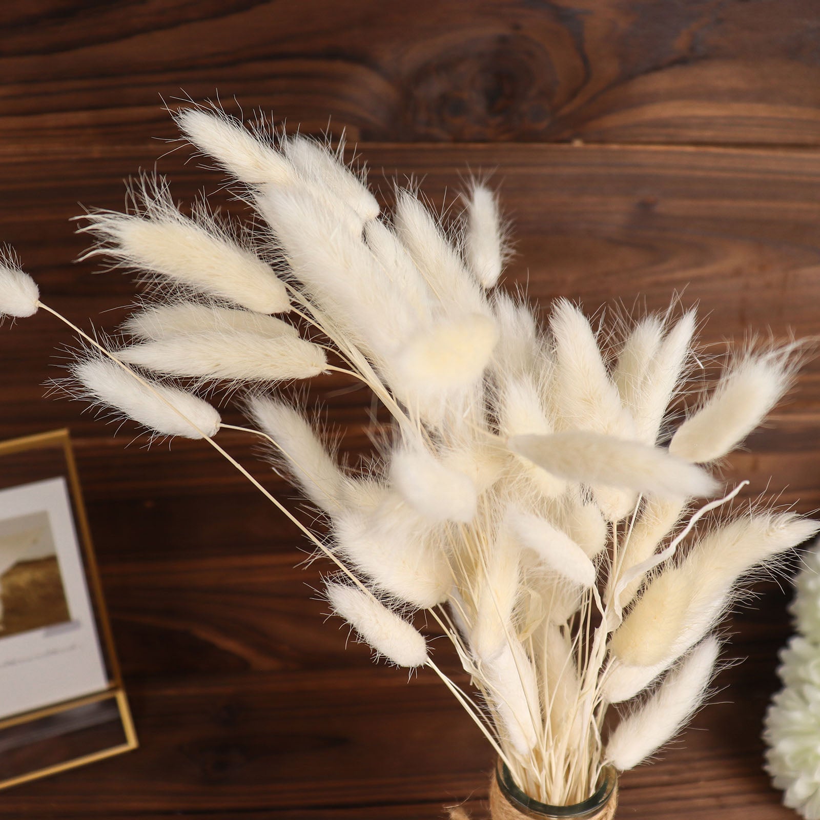 50 Pack Natural White Rabbit Tail Dried Pampas Grass Flower Bouquets, Boho Stem Arrangements 15"