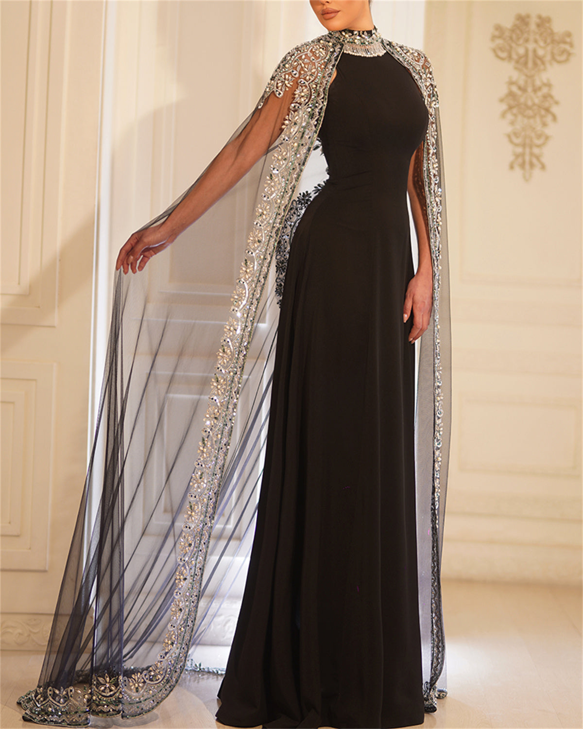 Women's Mesh Sequin Evening Dress - 01