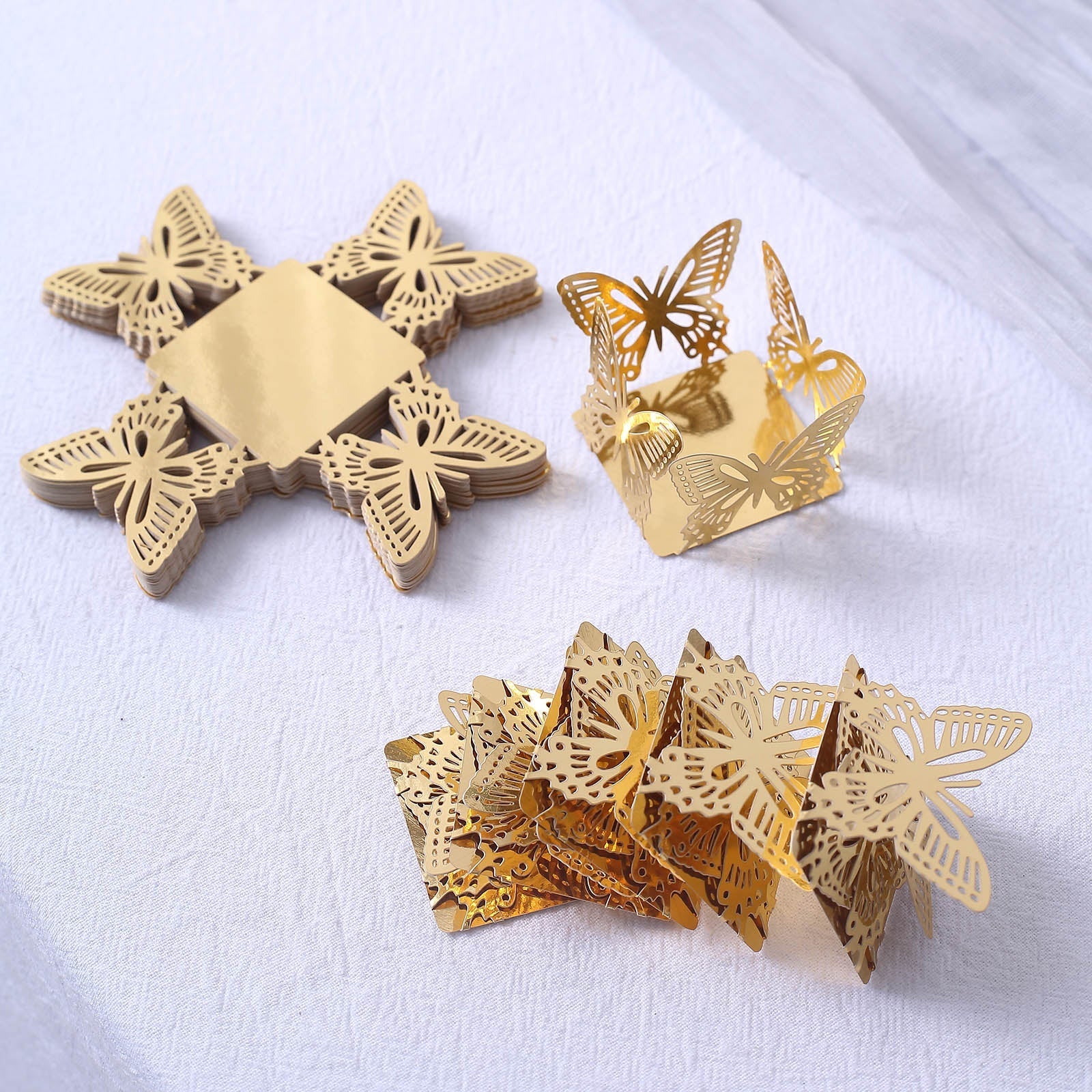 50 Pack Mini Metallic Gold Butterfly Truffle Cup Dessert Liners, Square Cupcake Tray Wrappers 225GSM 4"