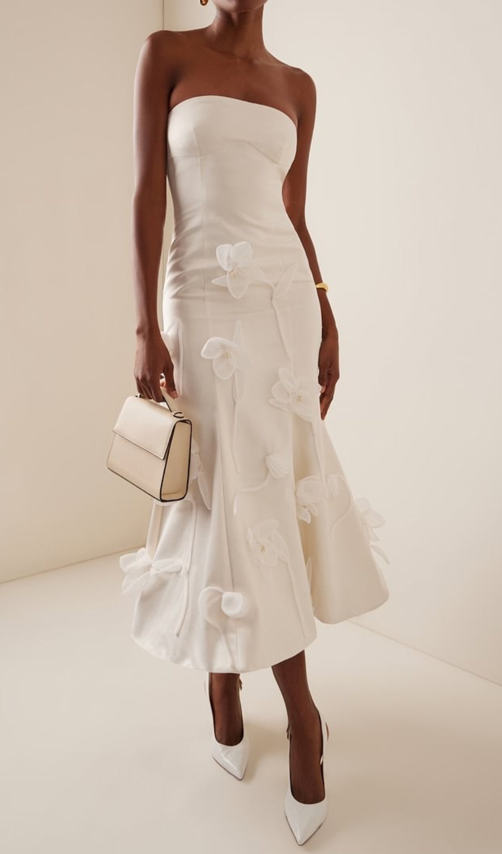 Echo White Strapless Flower Midi Dress