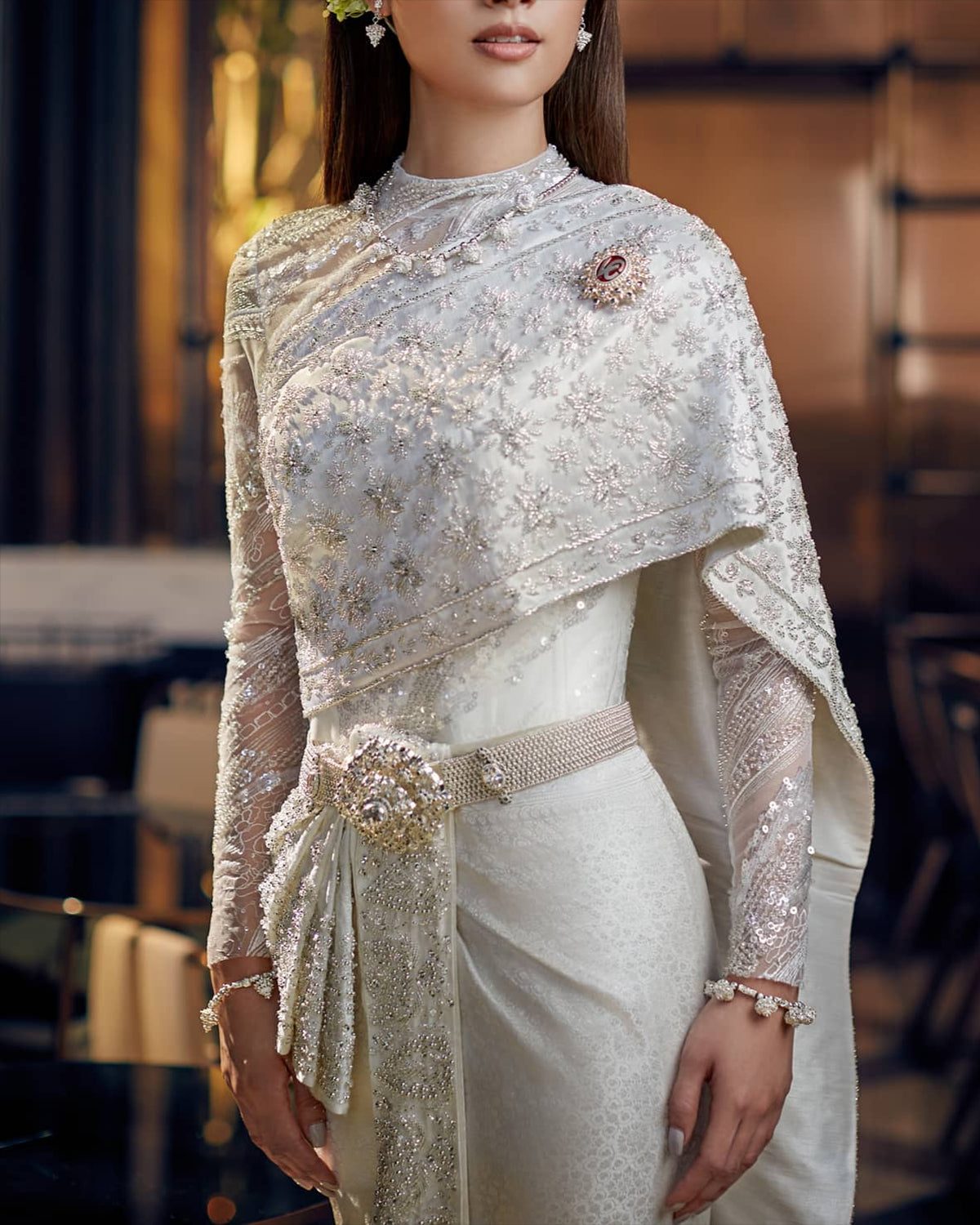 Women's Long Sleeve Embroidered Shawl Dress