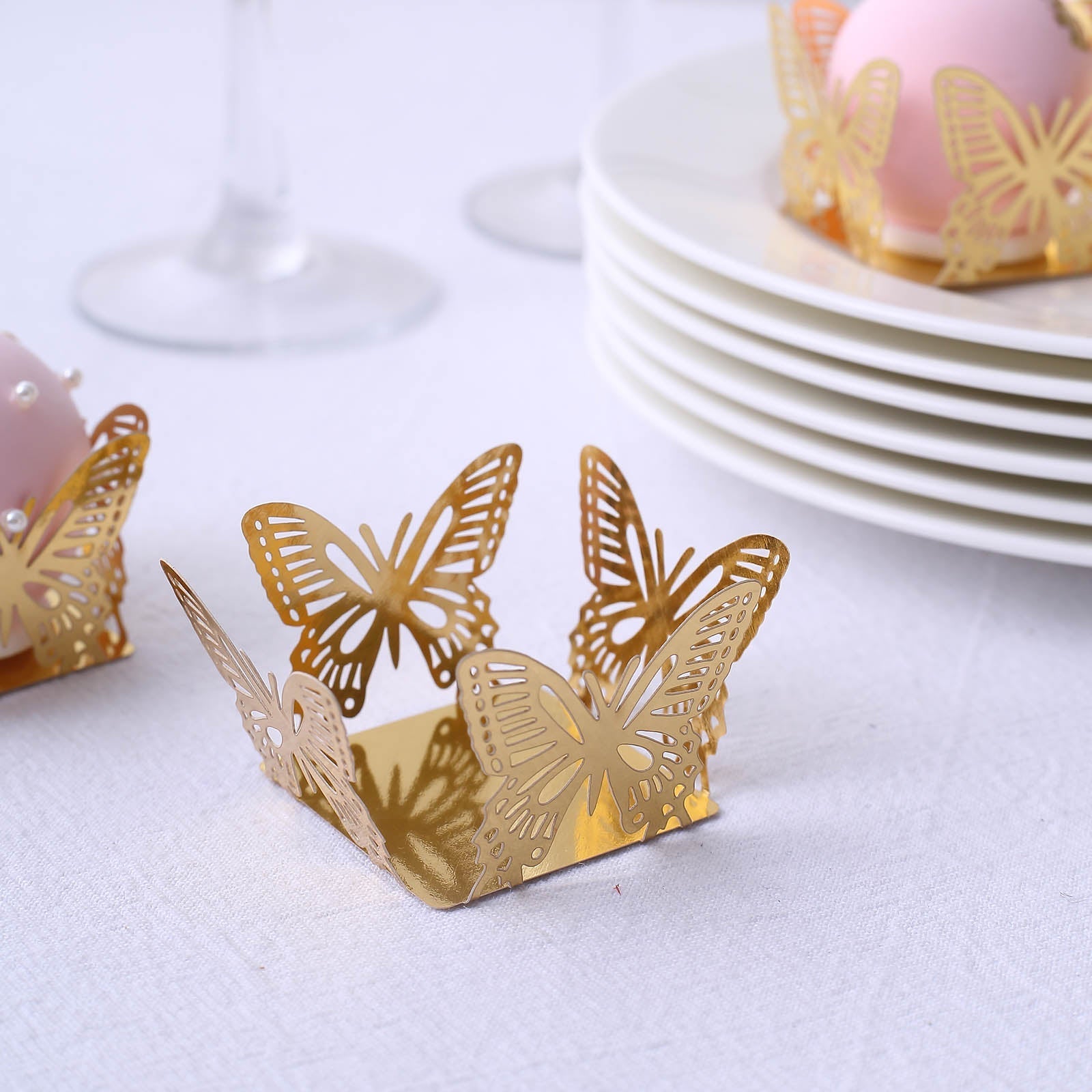 50 Pack Mini Metallic Gold Butterfly Truffle Cup Dessert Liners, Square Cupcake Tray Wrappers 225GSM 4"