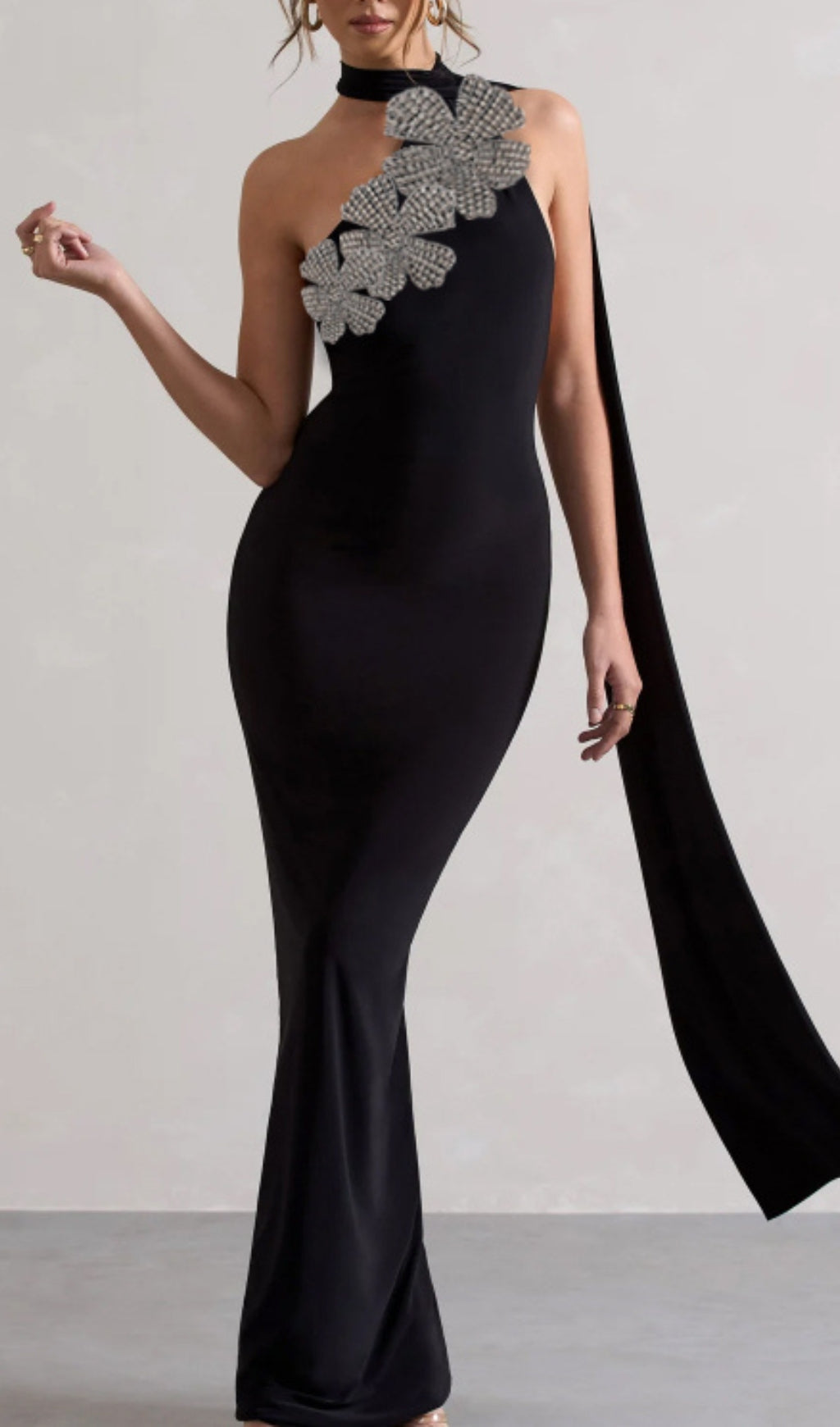 Emily Black Diamond Flower Bandage Maxi Dress