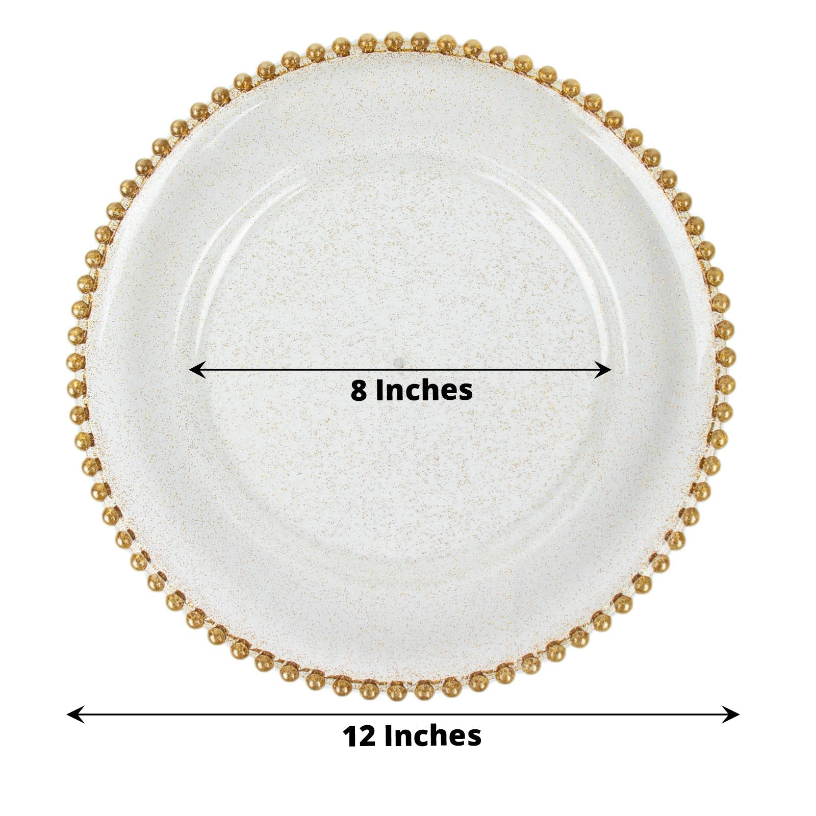 6 Pack Clear / Gold Glitter Acrylic Plastic Charger Plates With Beaded Rim 12"