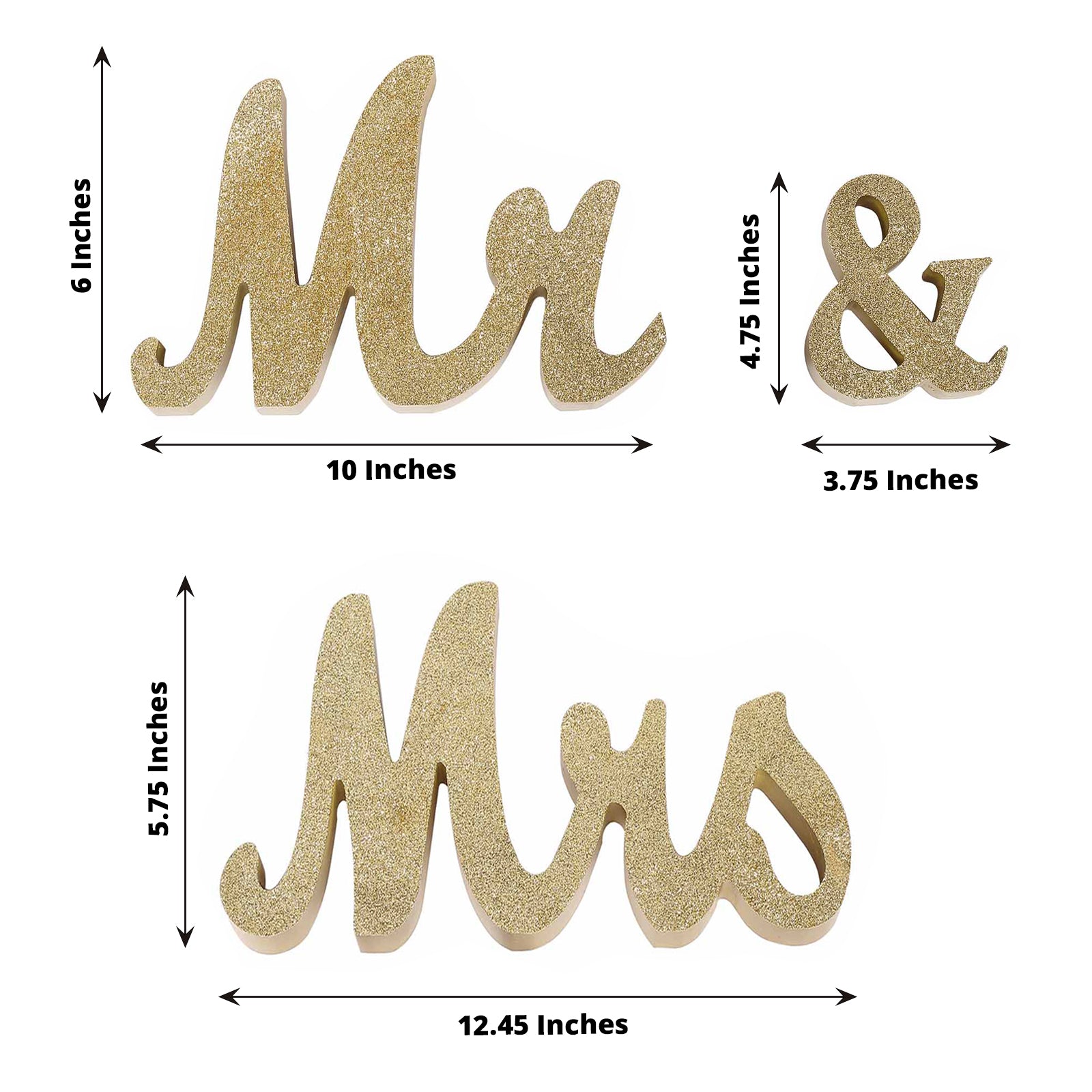 Gold Glittered Wooden "Mr & Mrs" Freestanding Letter Photo Props, Rustic Glam Wedding Table Display Signs