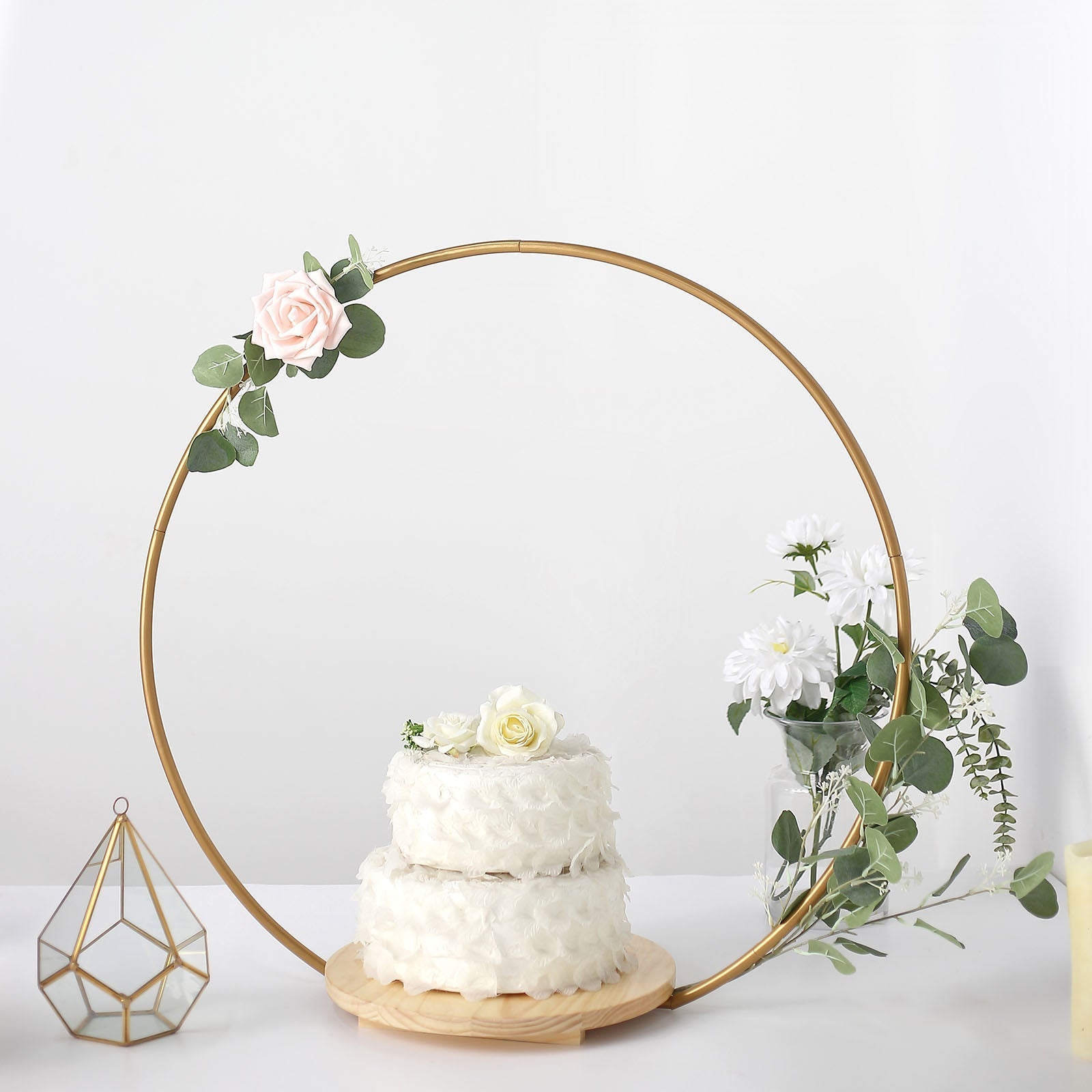 Round Wedding Arch Cake Stand, Metal Floral Centerpieces Display 33"