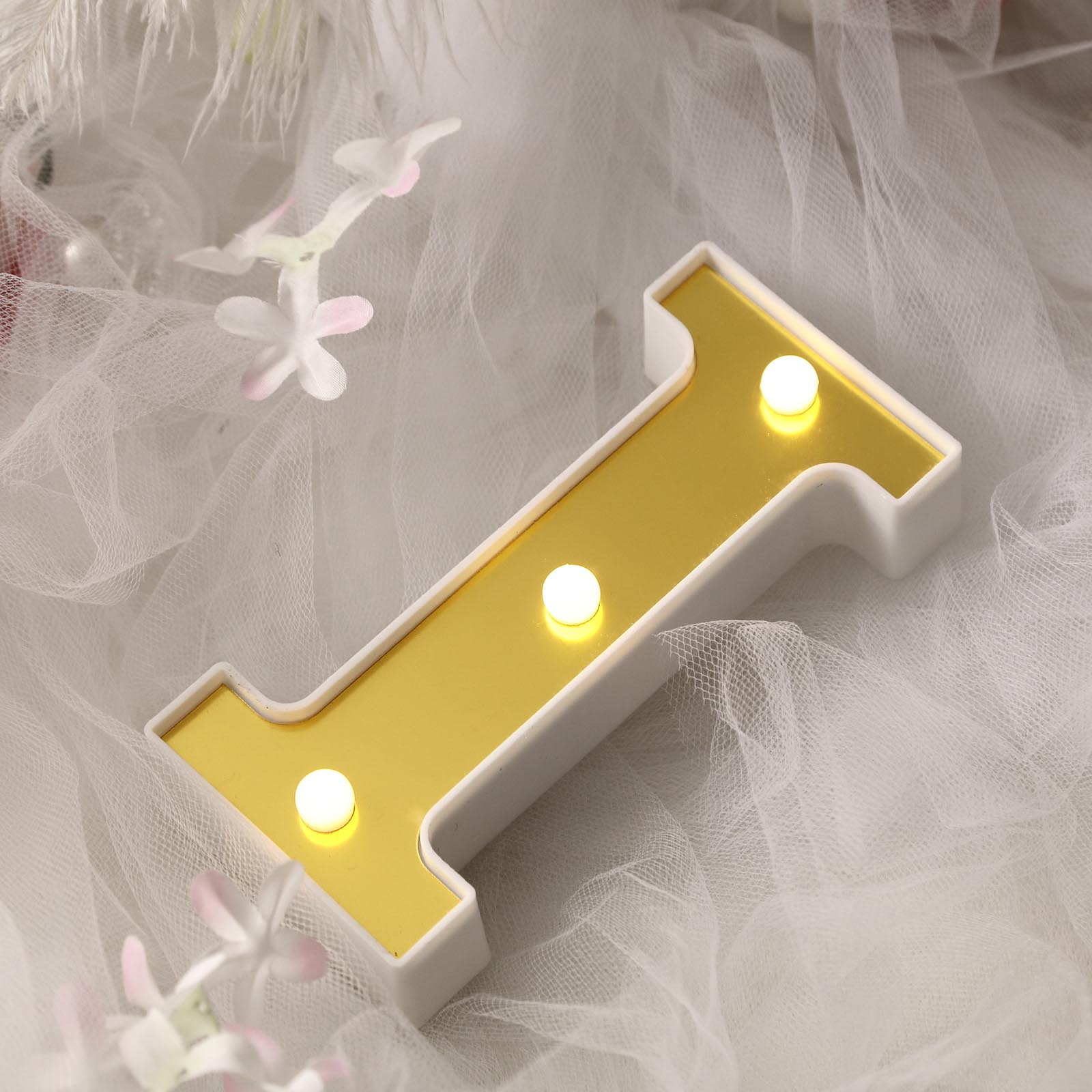 Gold 3D Marquee "I" Letters - Warm White 3 LED Light Up Letters 6"