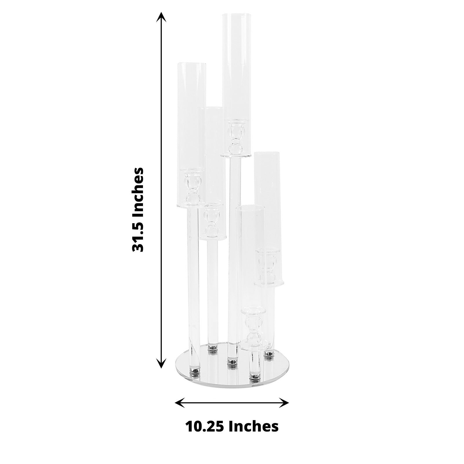 Clear 5-Arm Crystal Round Glass Taper Candle Candelabra, Pillar Candle Holder Wedding Centerpiece 32" Tall