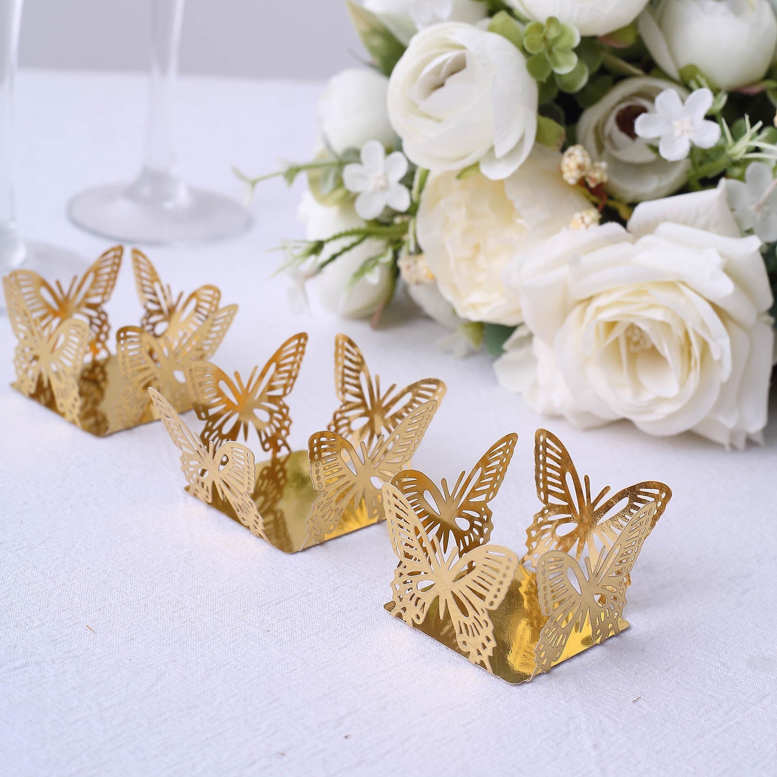 50 Pack Mini Metallic Gold Butterfly Truffle Cup Dessert Liners, Square Cupcake Tray Wrappers 225GSM 4"