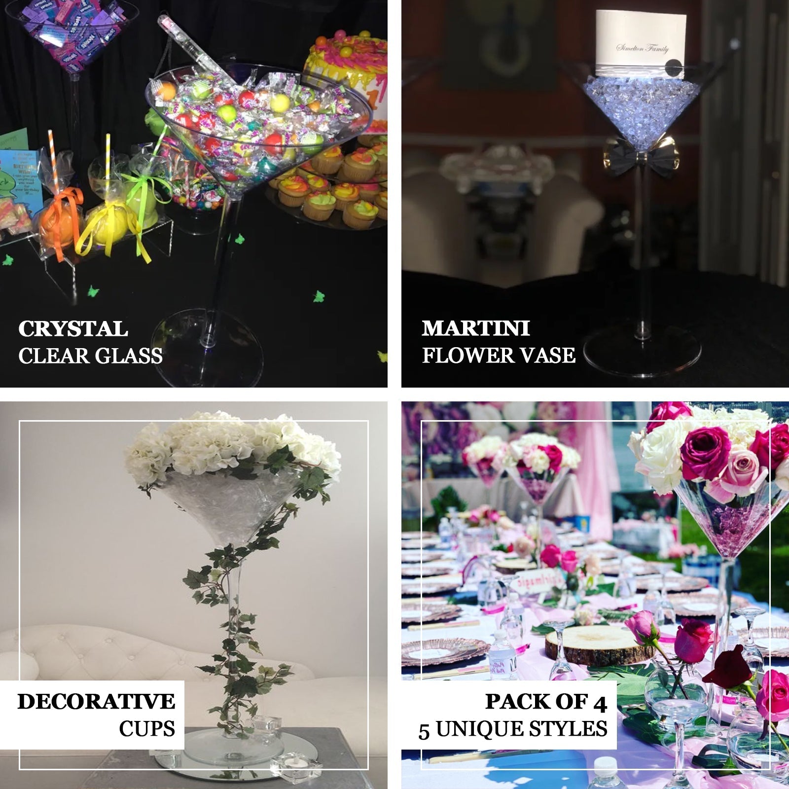 4 Pack Clear Plastic Cylinder Wine Cup Flower Vases, Wedding Centerpieces 18" Long Stem