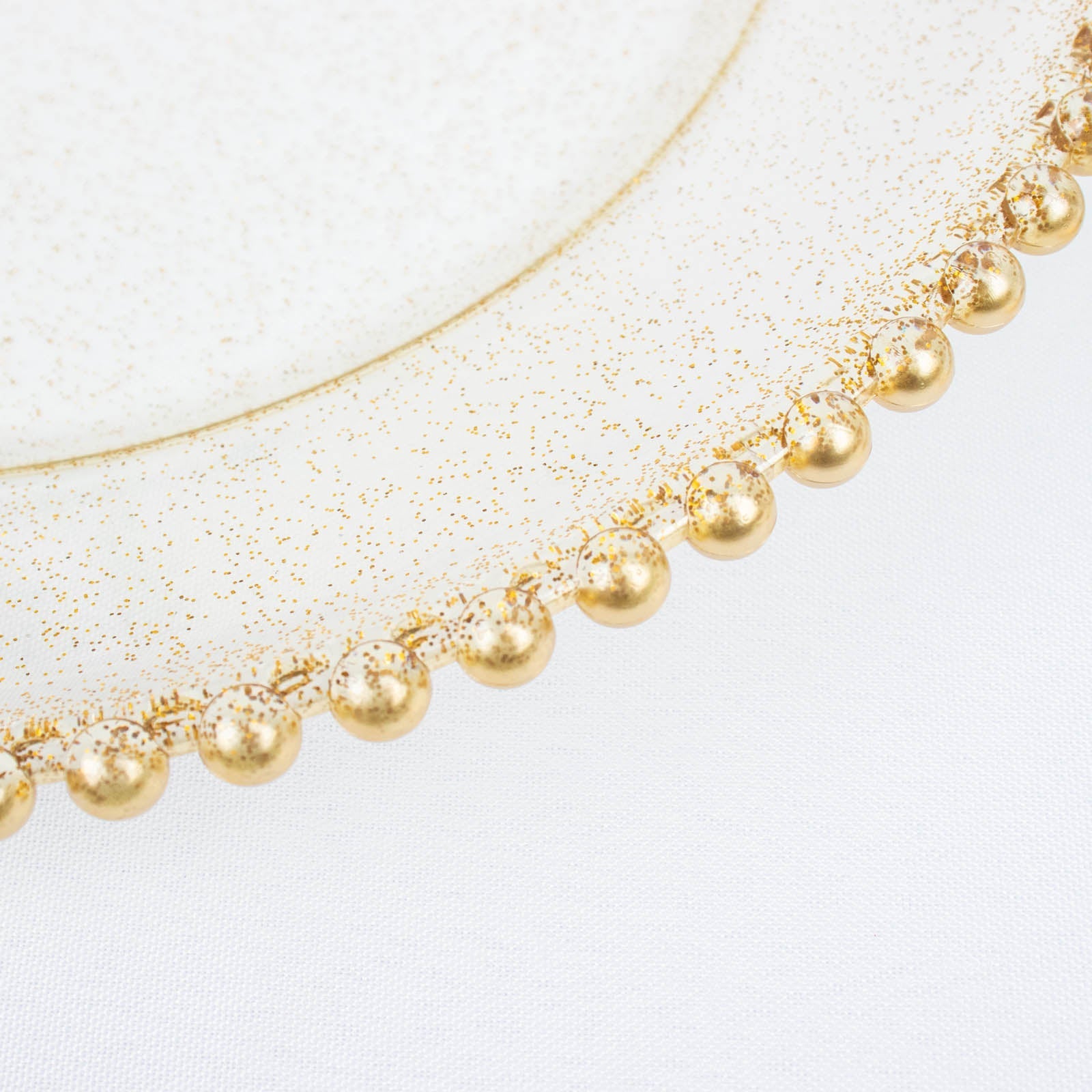 6 Pack Clear / Gold Glitter Acrylic Plastic Charger Plates With Beaded Rim 12"