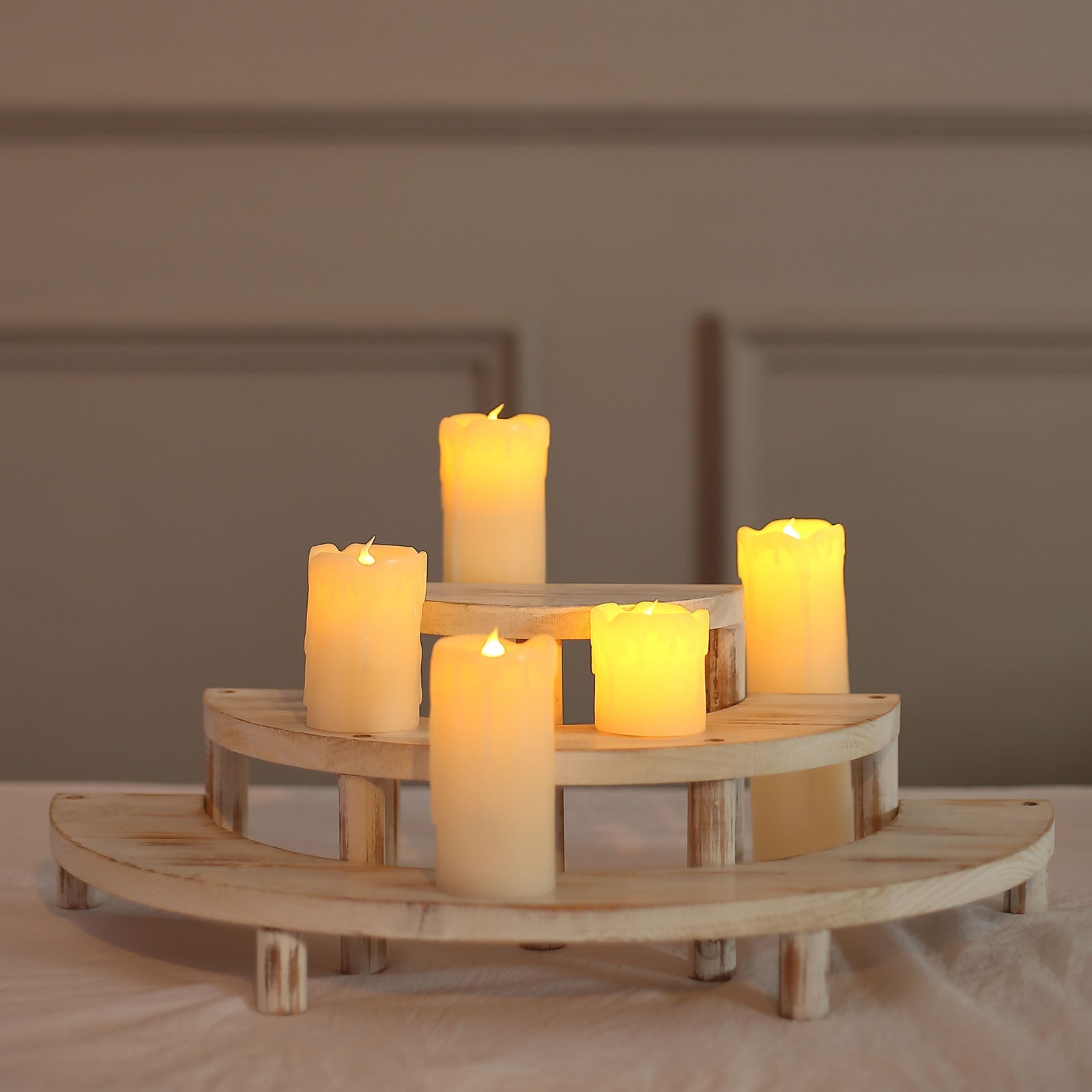 Set of 3 Rustic Whitewashed Wood 3-Tier Semicircle Dessert Pedestals, Half Moon Cupcake Display Risers 7", 13", 18"
